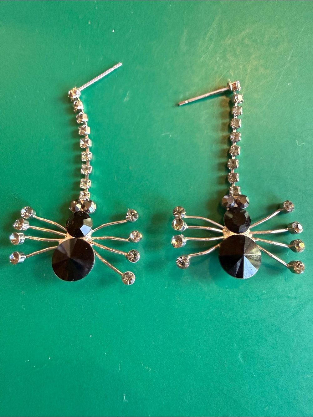 Halloween Spooky Black Crystal Spider Drop Dangle Earrings